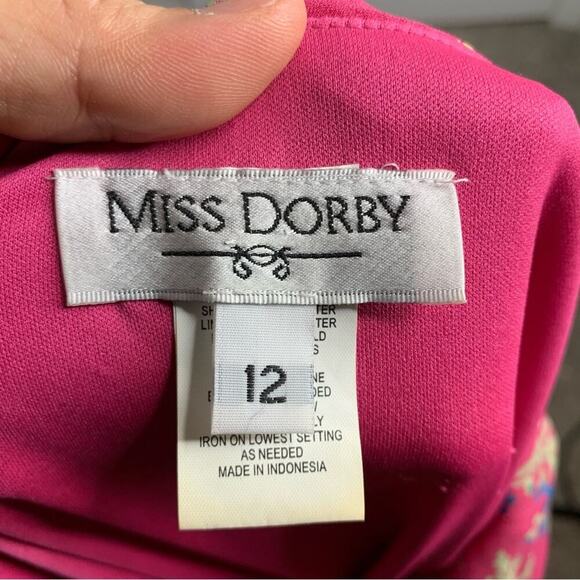 Vintage 90s pink floral drape lettuce hem midi dress size 12 - Picture 5 of 7